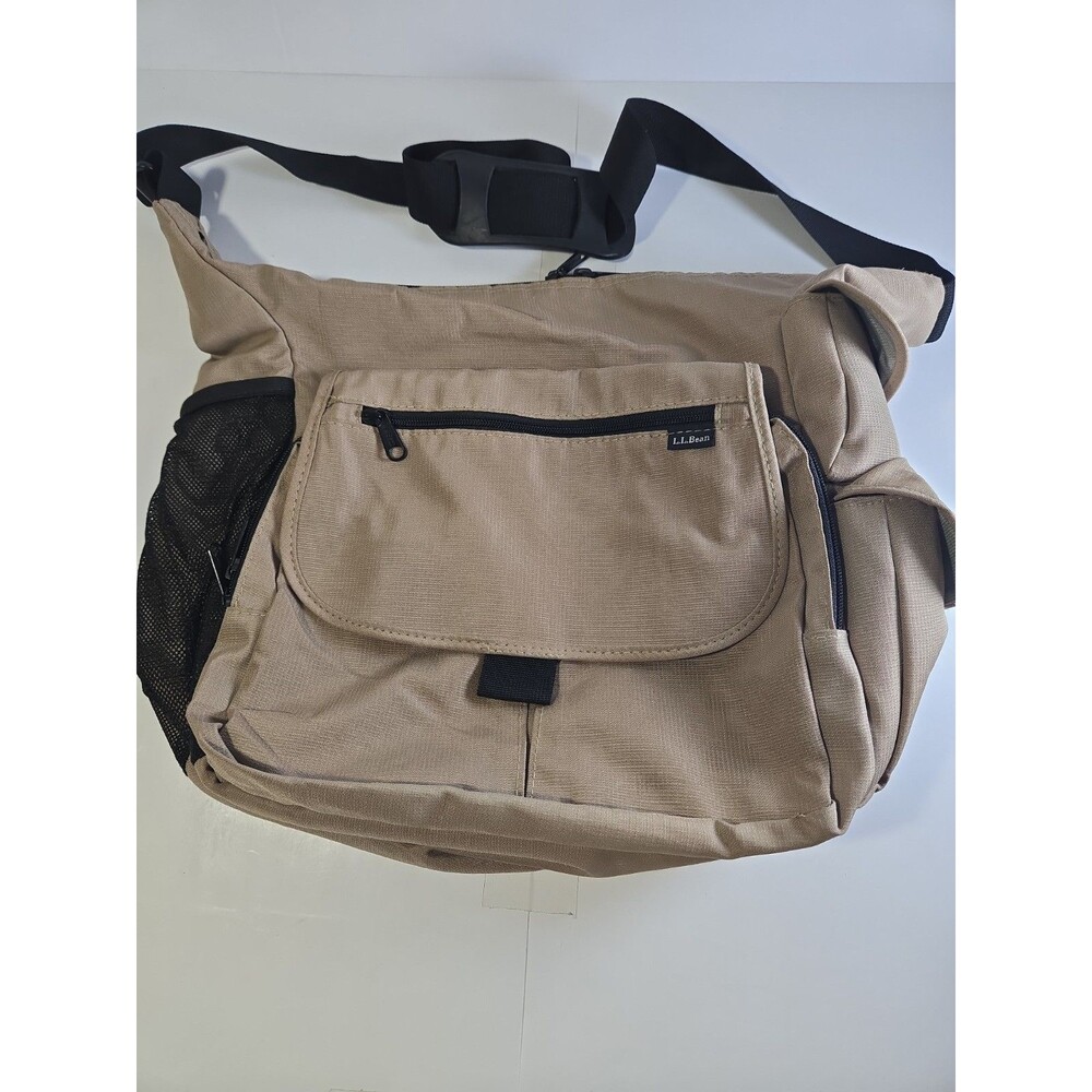 LL Bean Nylon Crossbody Messenger Bag Satchel Travel Diaper Ripstop Tan Black